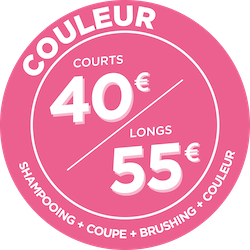 Couleur + L'Oréal + Shampoing, coupe, brushing : 34€ Courts | 49€ Longs