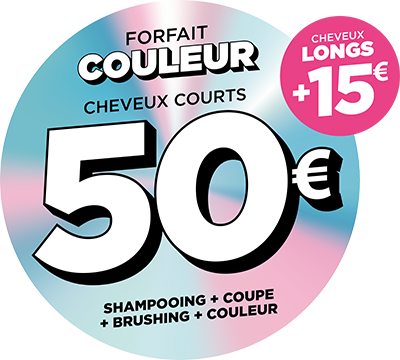 Couleur + L'Oréal + Shampoing, coupe, brushing : 34€ Courts | 49€ Longs